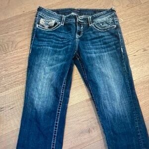 Vigoss Women's Dark Blue Boot Cut Jeans with Faded Whiskering